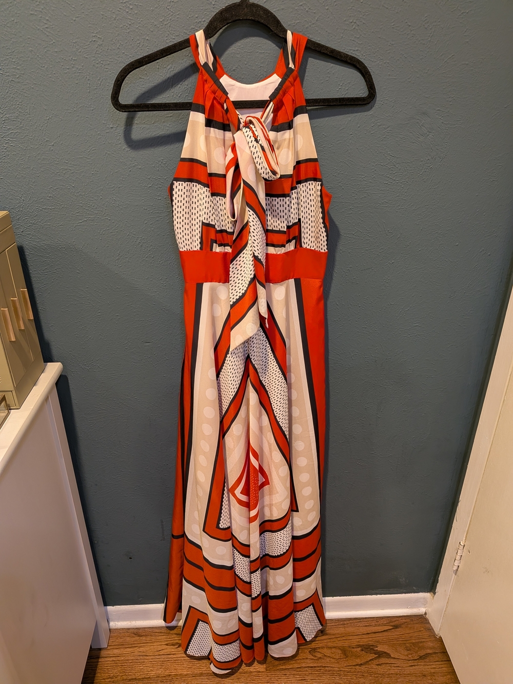 Eliza J Orange and Cream Geometric Halter Maxi Dress - Picture 2 of 4